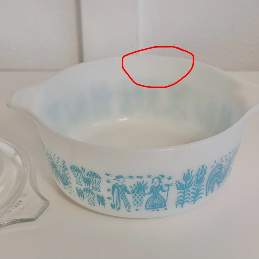 Pyrex Amish Butterprint 472 Casserole Dish Vintage White Blue 1.5 Pint Lid READ - Picture 2 of 14